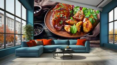 close-up of juicy pork chops, top view Wall mural