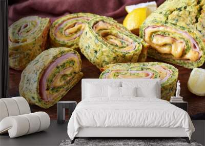 close-up of slices of delicious zucchini roulade Wall mural