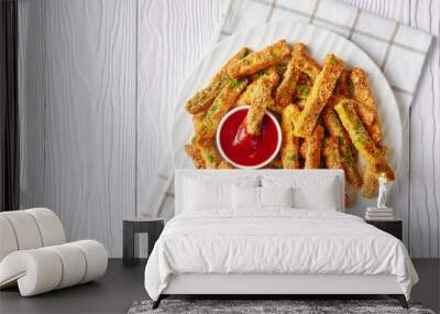 crunchy zucchini sticks on a white plate Wall mural