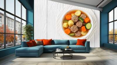 hot mexican meatball vegetable soup, top view Wall mural