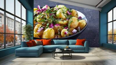 new potato salad with red onion, capers, greens Wall mural