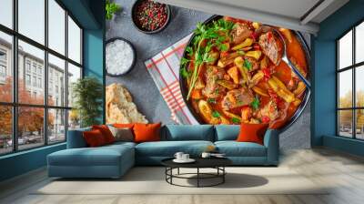 overhead view of hearty Beef and Okra Stew Wall mural