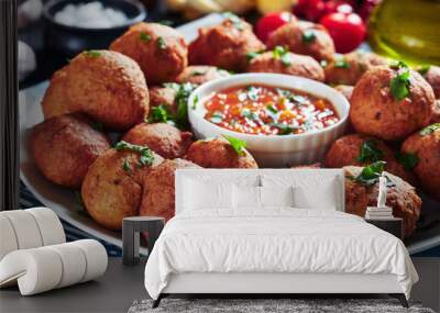 spicy Plantain fritters Klako on a white plate Wall mural