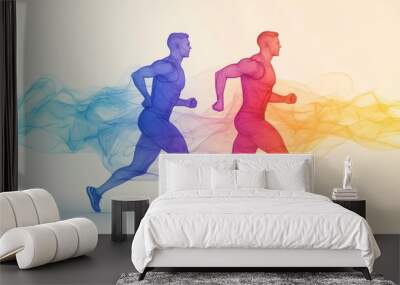 Dynamic Running Men with Colorful Smoke Wall mural