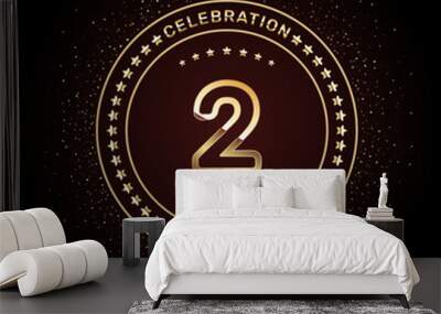 2 year anniversary logo design with double line numbers in gold color, vector template Wall mural