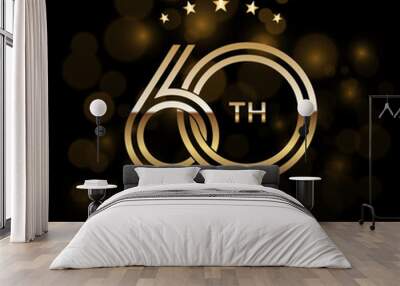 60 year anniversary celebration. Anniversary logo design with double line and golden text concept. Logo Vector Template Illustration Wall mural