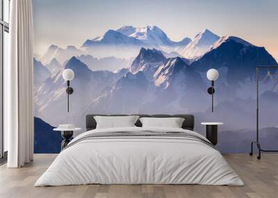 Misty blue mountains on sunrise Wall mural