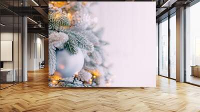 decorated xmas tree on white wall background Wall mural