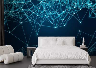 Futuristic polygonal background of low poly surface with connected dots and lines. Abstract 3d rendering. Wall mural