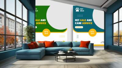 trendy pet care, sale and service social media post and web banner template Wall mural