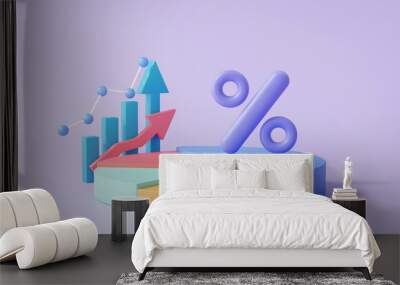 3D chart icon with percentage proportion data analytics optimization growth statistics finance graph business development concept. on purple background. minimal cartoon. 3d render illustration. Wall mural