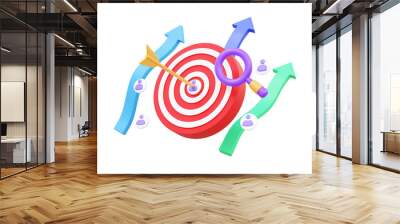 Leadership target with Human resources searching arrow best planning growth vision business excellent job best employment recruitment agency, interview on transparent background png. 3d rendering Wall mural