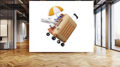 Luggage tourism trip planning world tour with airplane, location on suitcase of travel online, leisure touring holiday summer concept. passsport, recreation, 3d render illustration Wall mural