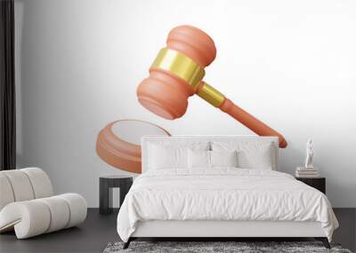 Minimal cartoon brown gavel judgement hammer concept on isolated background. attorney legislation Judge arbitrate courthouse. 3D render. illustration. Wall mural