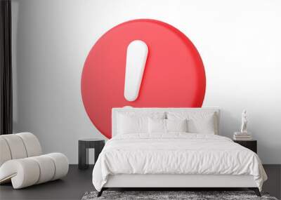 Red circle warning problem symbol icon on isolated background. error alert safety concept. 3d render illustration Wall mural