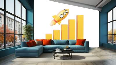 Spaceship rocket with golden growth leadership strategy start up investment to target focus successful new innovation technology on isolated background. 3d render illustration Wall mural