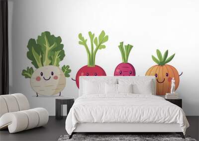 cartoon comic styled version of lots of fresh vegetables as a healthy nutrition concept for children in school Wall mural