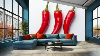 delicious red hot chili pepper on an isolated white background as a spice for spicy food Wall mural