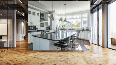 modern kitchen interior with Clean and spacious design white and black Wall mural