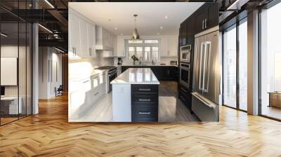 modern kitchen interior with Clean and spacious design white and black Wall mural