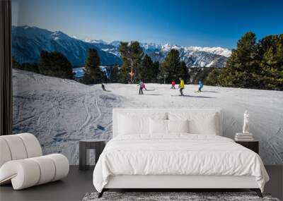 Ski slope on mountain Acherkogel in Oetztal Wall mural