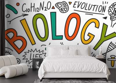 Biology. Hand drawn doodles with lettering.  Wall mural