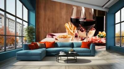 Red wine with charcuterie and cheese Wall mural