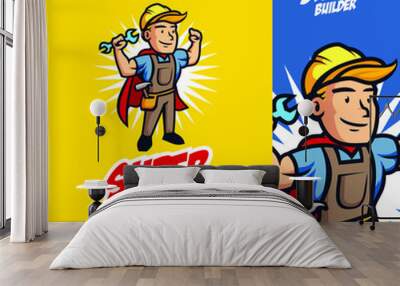 super handyman mascot logo with vintage retro style Wall mural