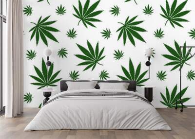 green leaves cannabis marijuana drug herb pattern seamless vector Wall mural