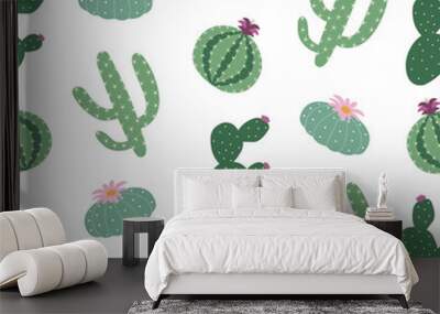 green plants cactus peyote seamless pattern on a white background vector Wall mural