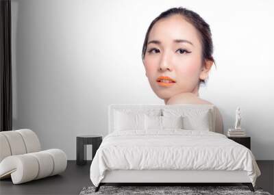 Beautiful girl with makeup, youth and skin care concept / photoset of attractive asia girl on white background Wall mural