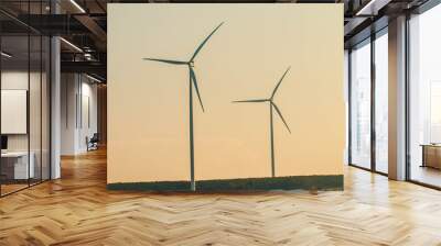 Wind turbines on land field with  sky background Wall mural