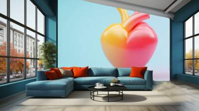 A stylized, colorful heart with vibrant gradients of yellow and pink against a light blue background, representing a mix of medical and artistic design. Wall mural