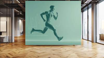 A stylized illustration of a person running, overlaid with digital data graphs, symbolizing the integration of technology and sports performance. Wall mural