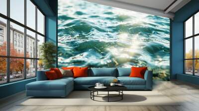 sunlight reflecting on gentle ocean waves creating a sparkling water surface. calmness and serenity  Wall mural