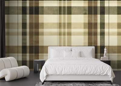 Beige, Brown, And Green Plaid Fabric Texture, trendy pattern for textile print, clothing, banner, poster, card Wall mural