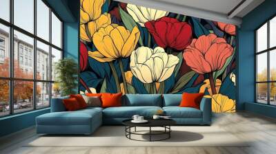 Colorful Tulips Bloom in Vibrant Spring Garden Wall mural