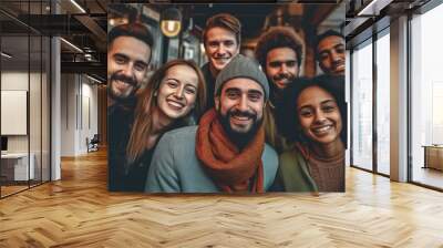 Diverse Friends Hanging Out, multicultural friendship, diverse group of friends, inclusive social gathering, friends of different backgrounds Wall mural