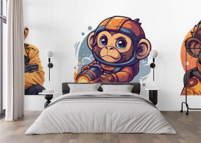 Monkey as a startup founder, entrepreneurship, innovation, business startup, creative solutions, tech venture,  cute animal cartoon character illustration set Wall mural