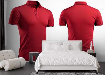 Polo shirt short Sleeve print mockup,  3d render, Red color Front and back, copy space, Generative AI Wall mural