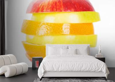 Sliced of apple and orange isolated on white background Wall mural