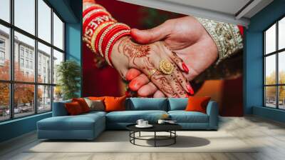 bride and groom holding hands Wall mural