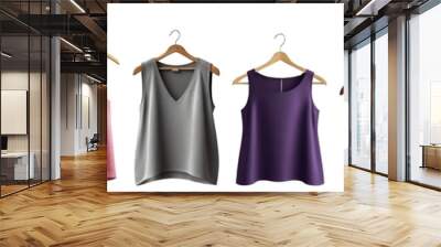 Set of ladies summer t-shirt tops mock-up in different colours isolated on transparent background. Generative AI Wall mural