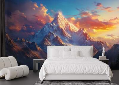 A dramatic mountain range  the sky and snow-capped peaks Wall mural