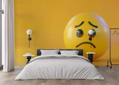 Sad face emoji on yellow background
 Wall mural