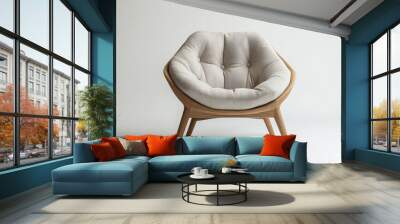 A cozy armchair with a wooden base, featuring a comfortable cushion and a minimalist design that is both original and practical. Wall mural