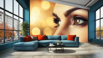 close up portrait of a woman eyes wearing eyeliners, brown deep eyes of arab lady with copy space Wall mural