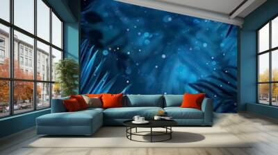 Collection of tropical leaves,foliage plant in blue color with space background Wall mural