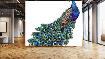 Peacock isolated hand drawing in white Background
 Wall mural