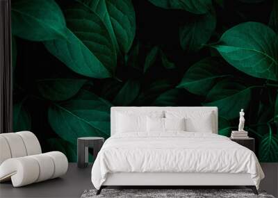  closeup tropical green leaves texture and dark tone process, abstract nature pattern background Wall mural